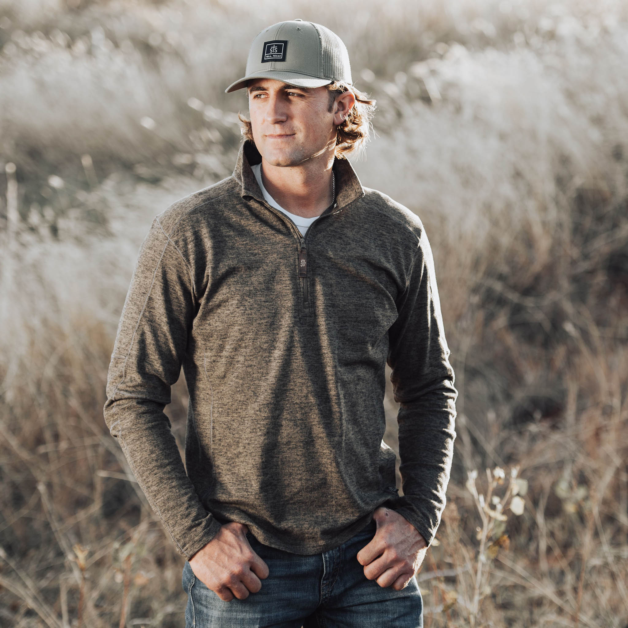 Men's Quarter Zip Pullover - Heather Chocolate - Image 2
